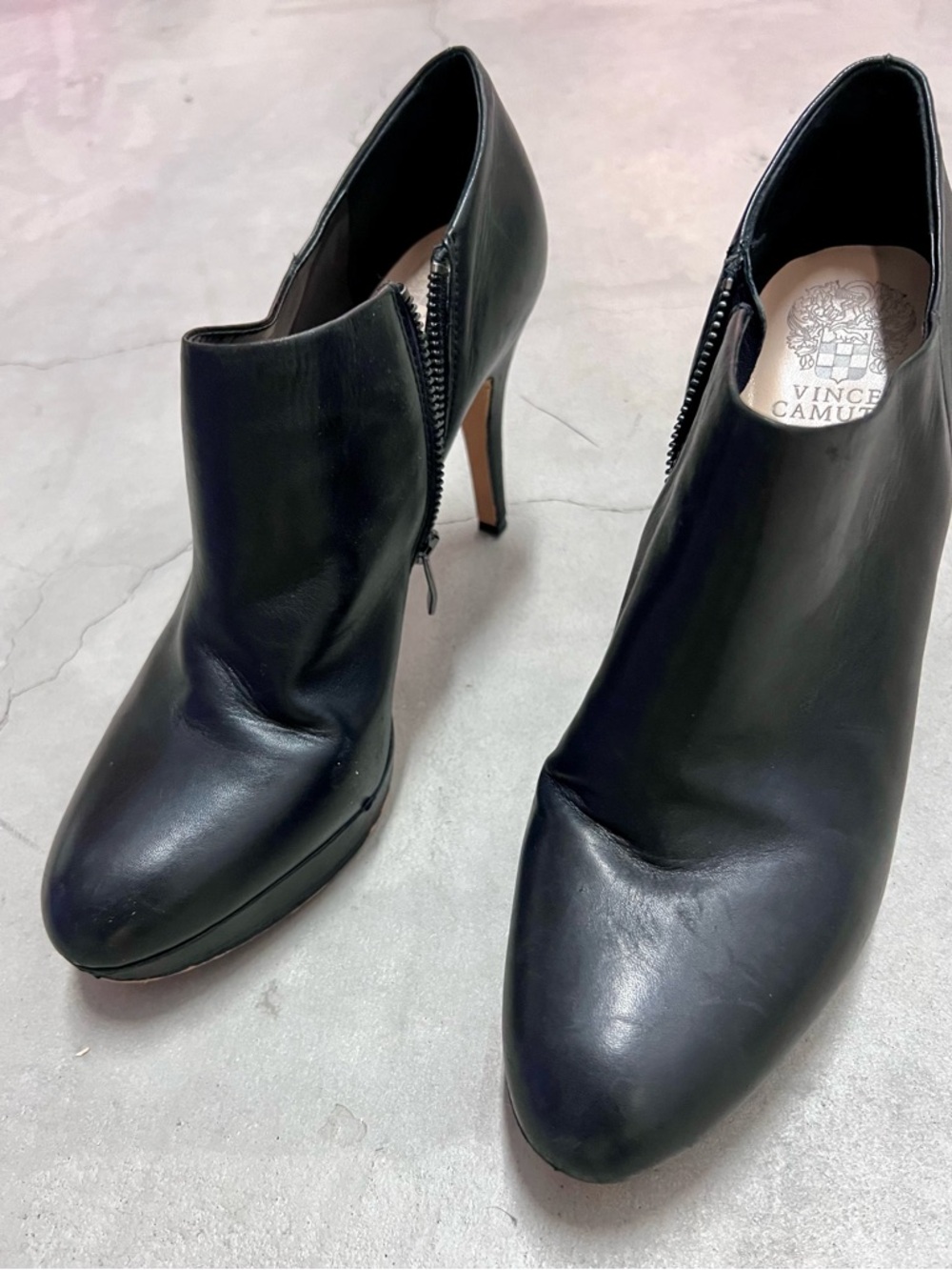 Vince Camuto Black Leather Side-Zip Ankle Booties